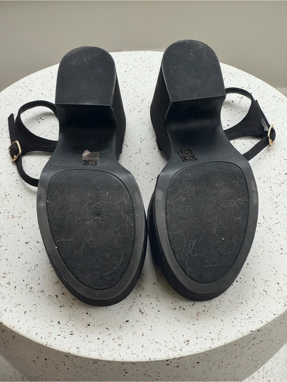 Chinese Laundry Black Platform Block Heel Sandals with Ankle Strap